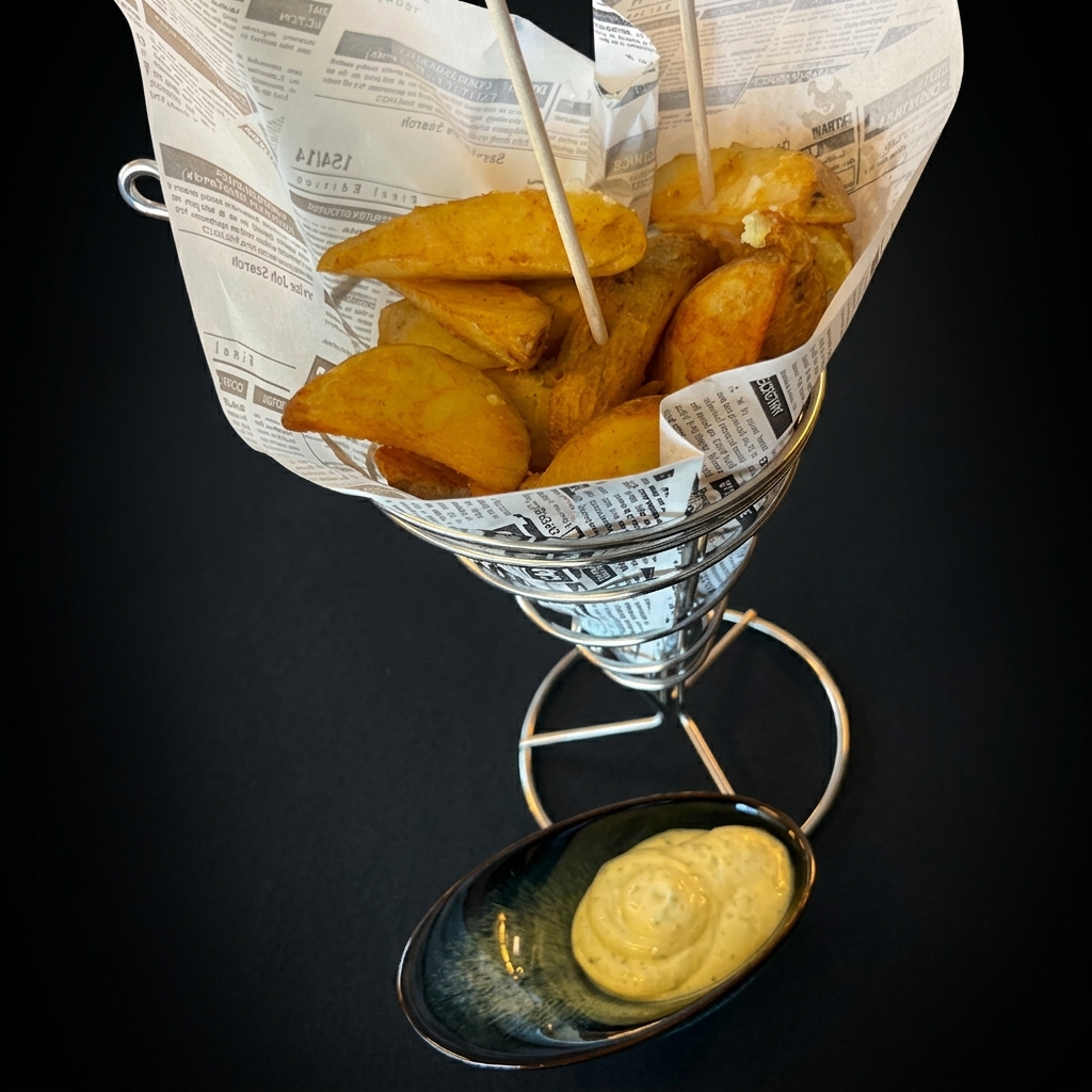 Cesto de Batata Brava com aioli de alho — Café Concerto Coimbra