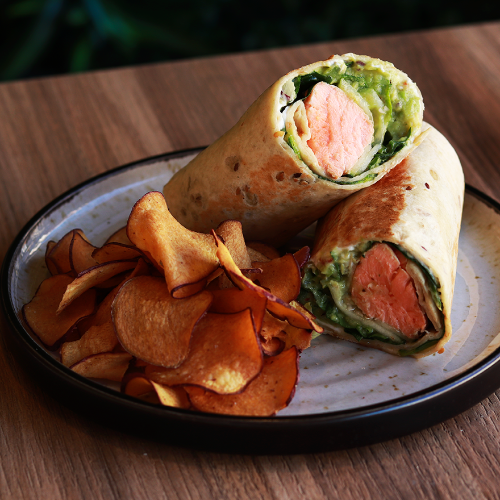Wrap integral de salmão assado — Legumes & outros Vícios, Coimbra