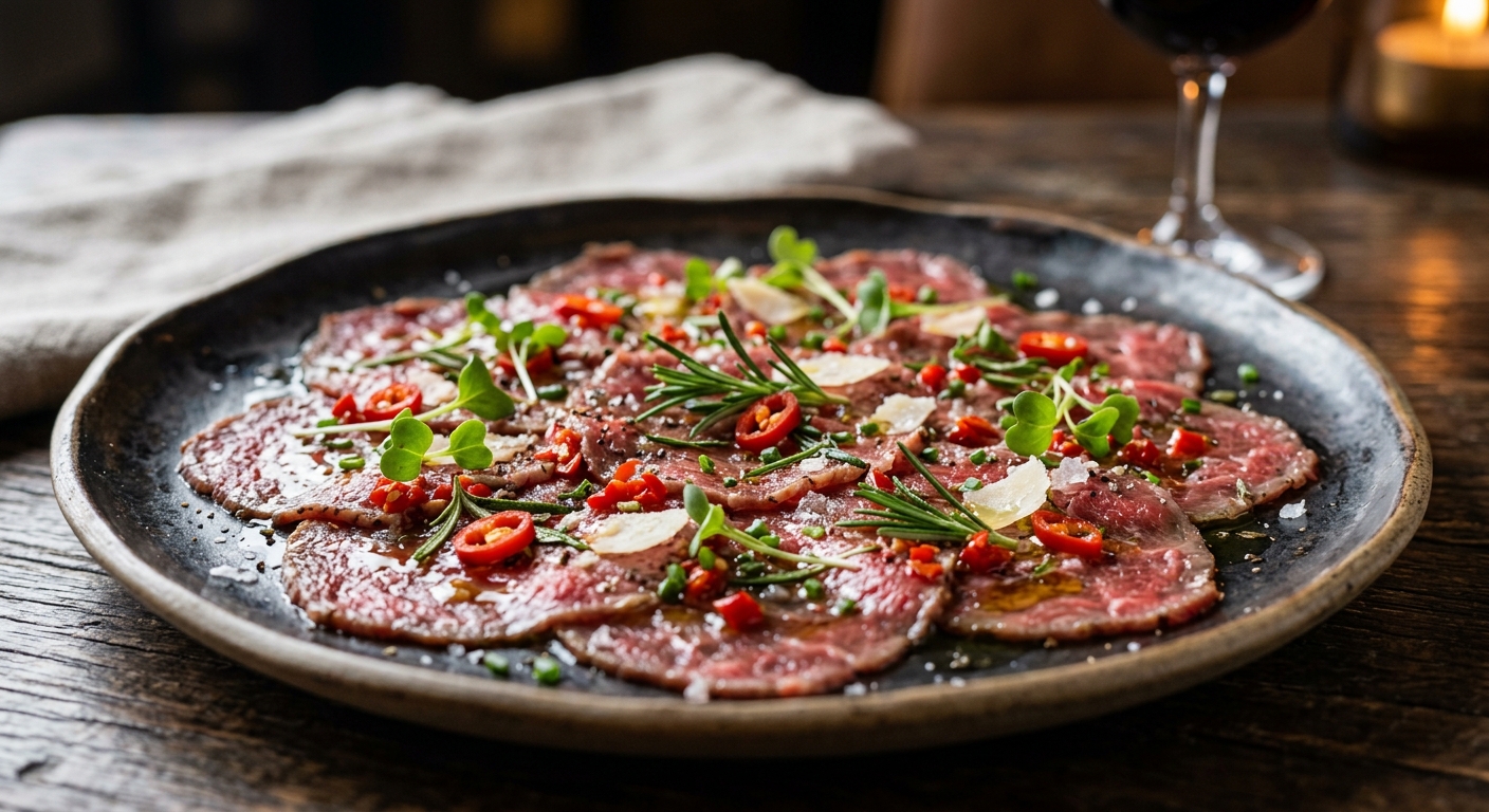 Carpaccio salteado com malagueta e alecrim — Tasco da Esquina