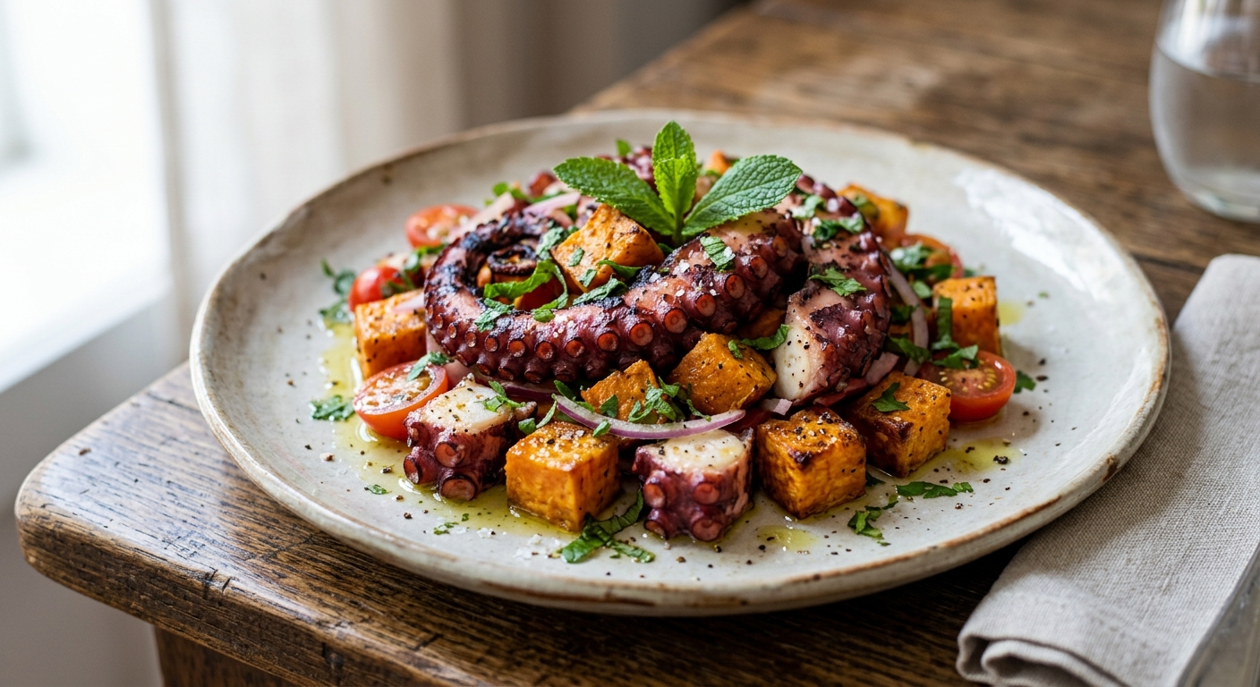 Salada de polvo, batata-doce e hortelã — Tasco da Esquina
